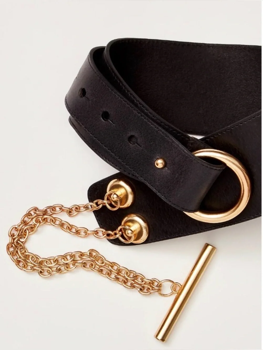 NWT Free People Naomi Waist Belt Black Gold Chain Toggle Leather S/M - Picture 3 of 10